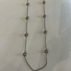 Silver-tone Station Necklace with Crystal Accents - White, 18 inches